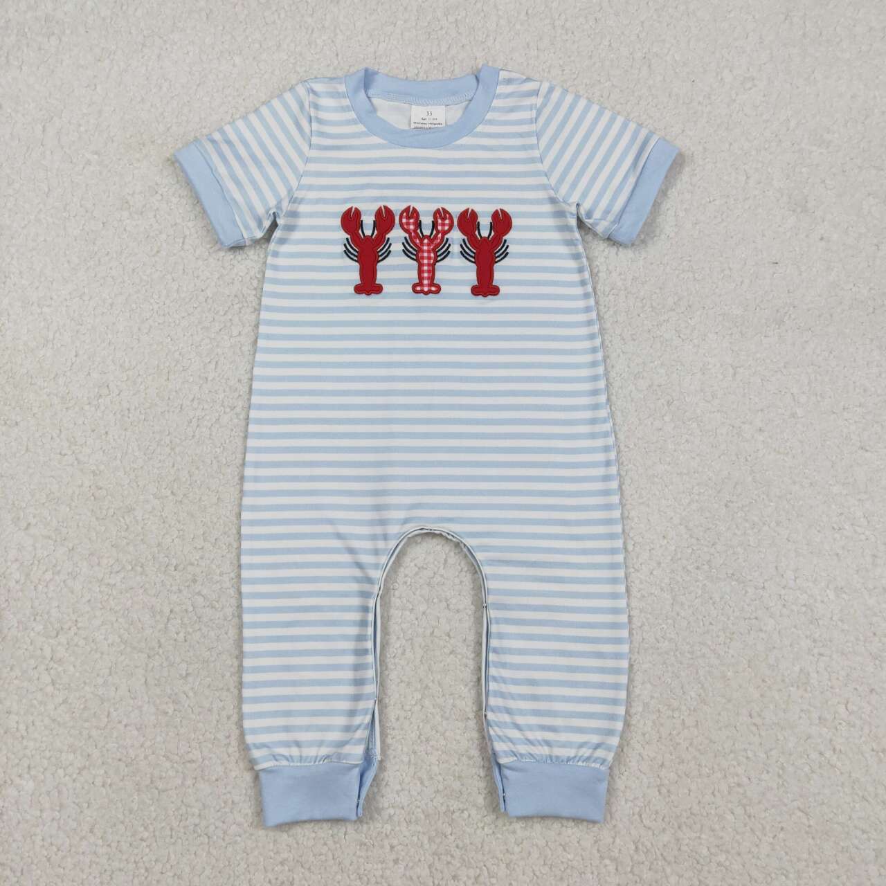 Blue striped embroidered lobster baby Romper SR3333