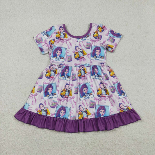 Purple Cartoon Short Sleeve Girls Dress GSD3272