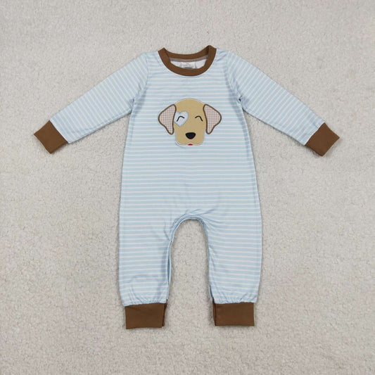 Stripe Embroidered dog baby Romper LR2659