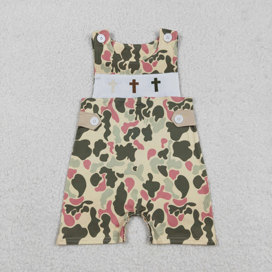 Camouflage embroidered cross sleeveless baby Romper SR3290
