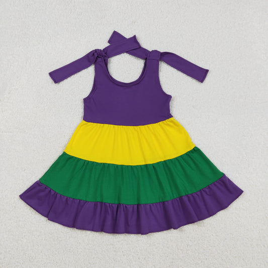 Mardi Gras tier print Short Girls Dress GSD2888