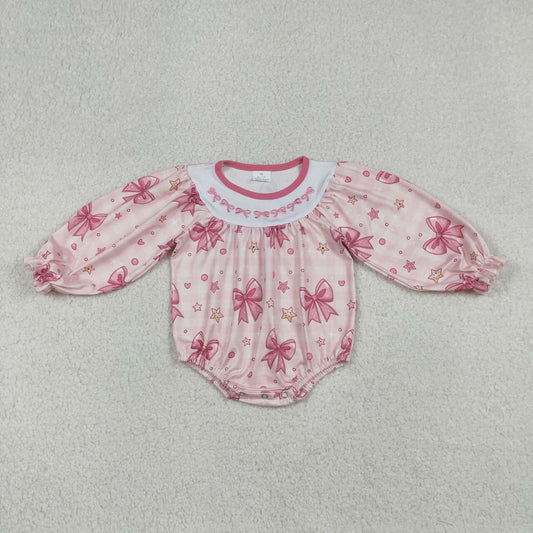 Pink embroidery Bow baby Romper LR2771