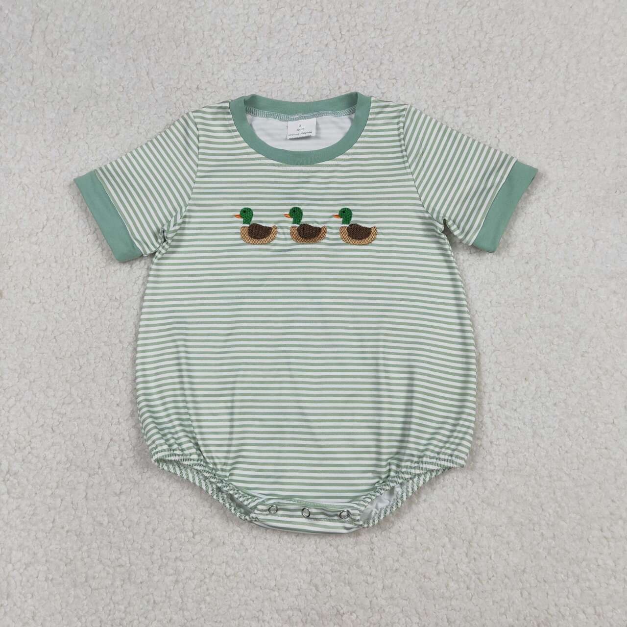 Green striped duck embroidery baby Romper SR3531