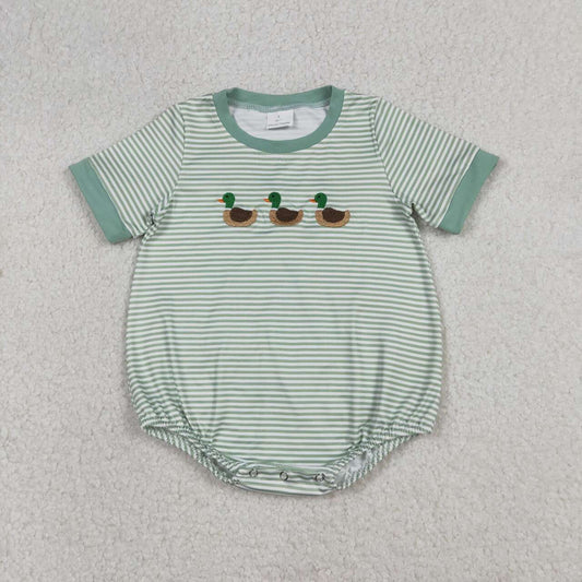 Green striped duck embroidery baby Romper SR3531