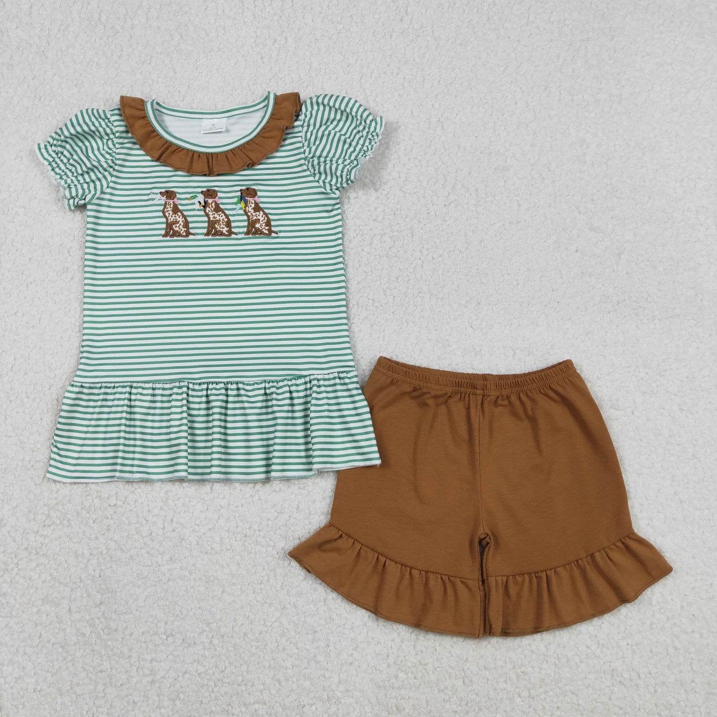 Dog Embroidered Stripe Girls Set GSSO2793