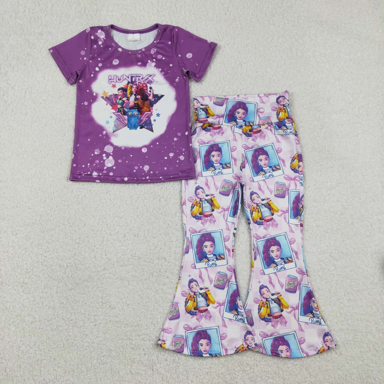 Purple Cartoon Bell Pants Girls Set GSPO2227