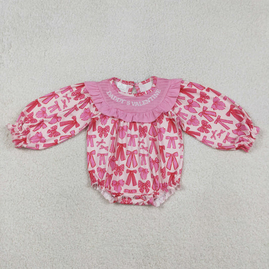 Daddy's Valentine's Day Smock Pink Bow baby romper LR2842