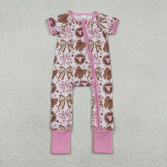 Pink Cow Bow baby Romper SR3763