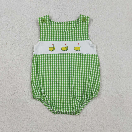 Golf green plaid sleeveless baby romper SR3454