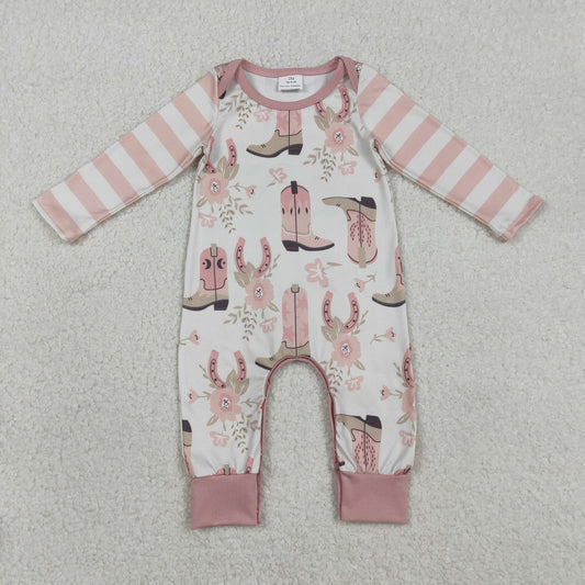 western Pink Boot baby Romper LR2976