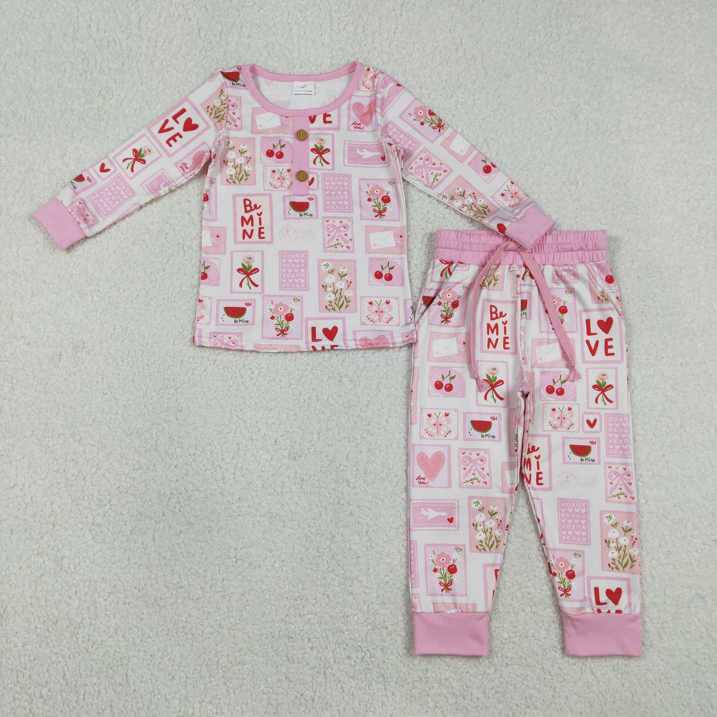 Pink flowers for Valentine's Day Long sleeve pajamas GLP2946