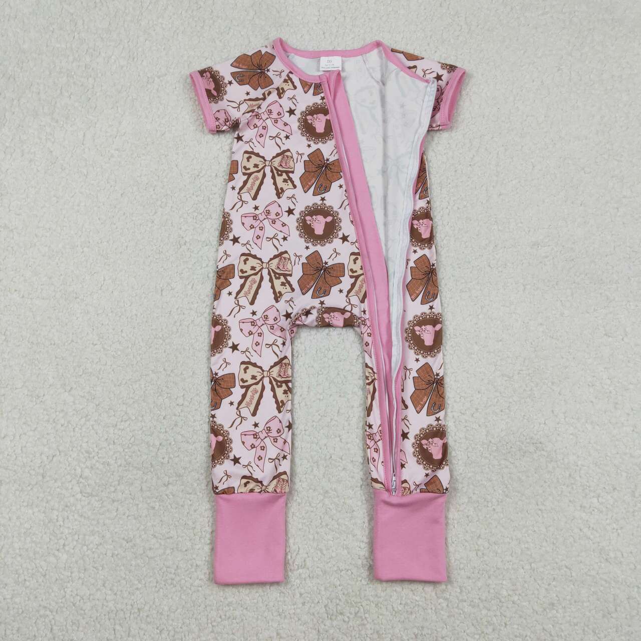 Pink Cow Bow baby Romper SR3763
