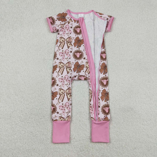 Pink Cow Bow baby Romper SR3763