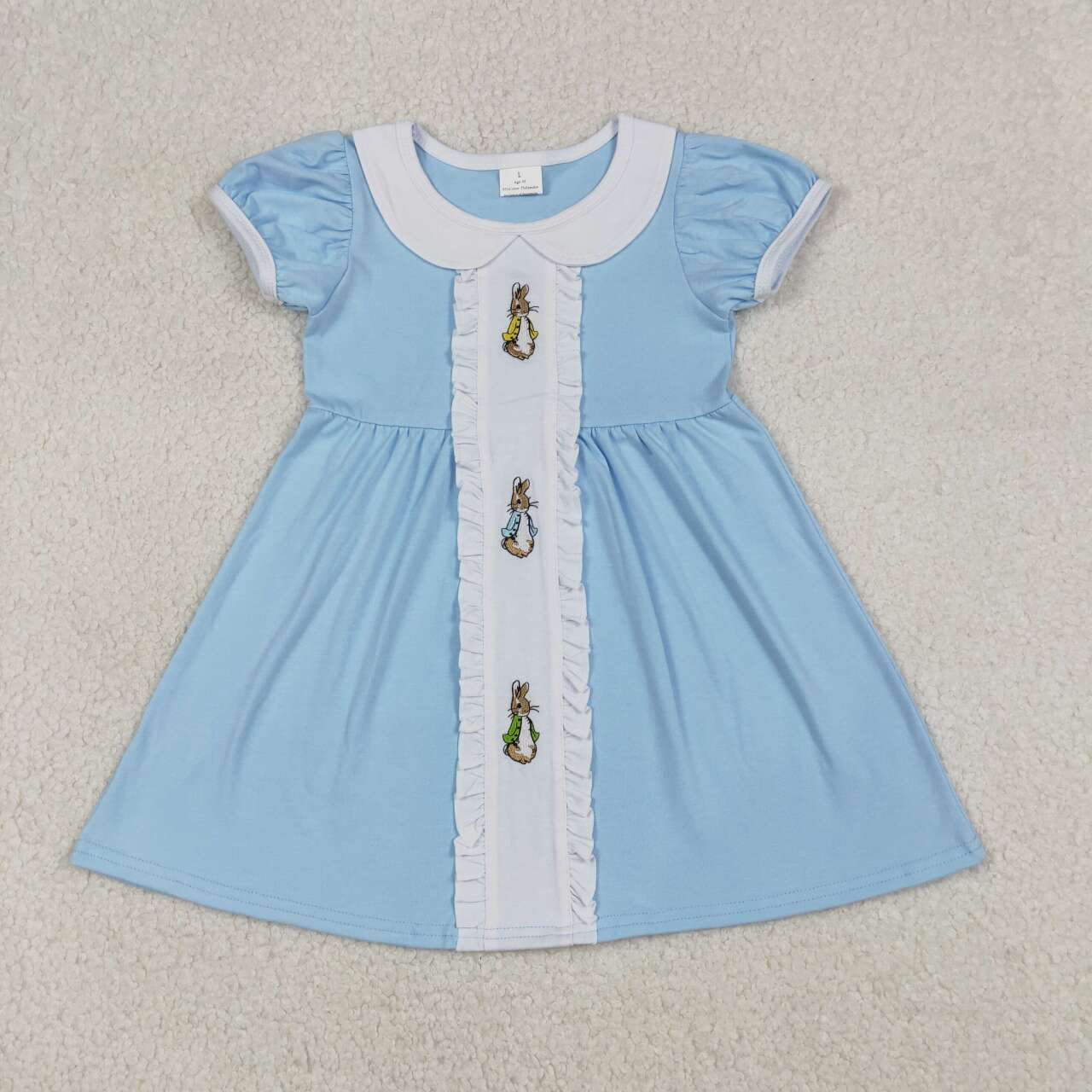 Easter Blue Embroidery Bunny Short sleeve Dresses GSD2961