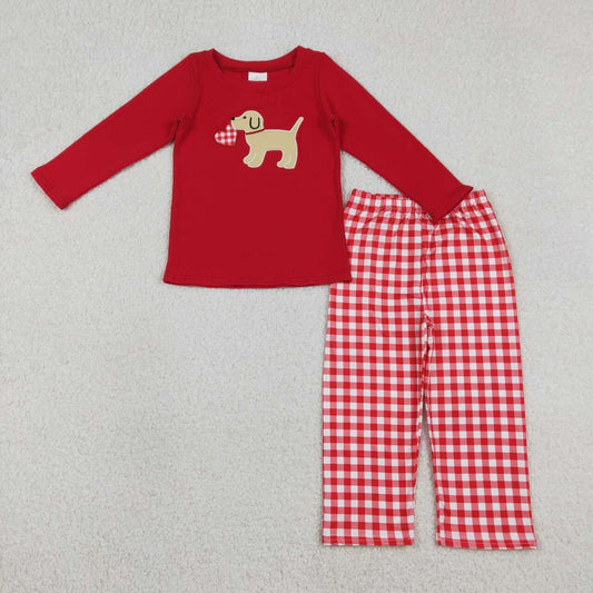 Valentine's Day red plaid embroidery Boy Set BLP13897