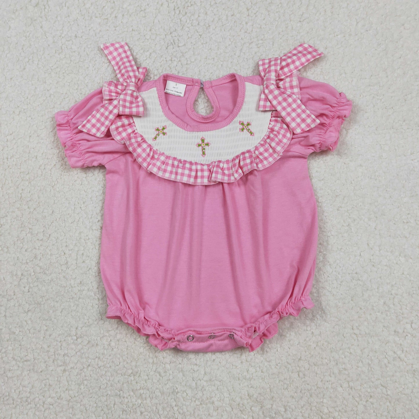 Pink Smock Cross baby romper SR3250