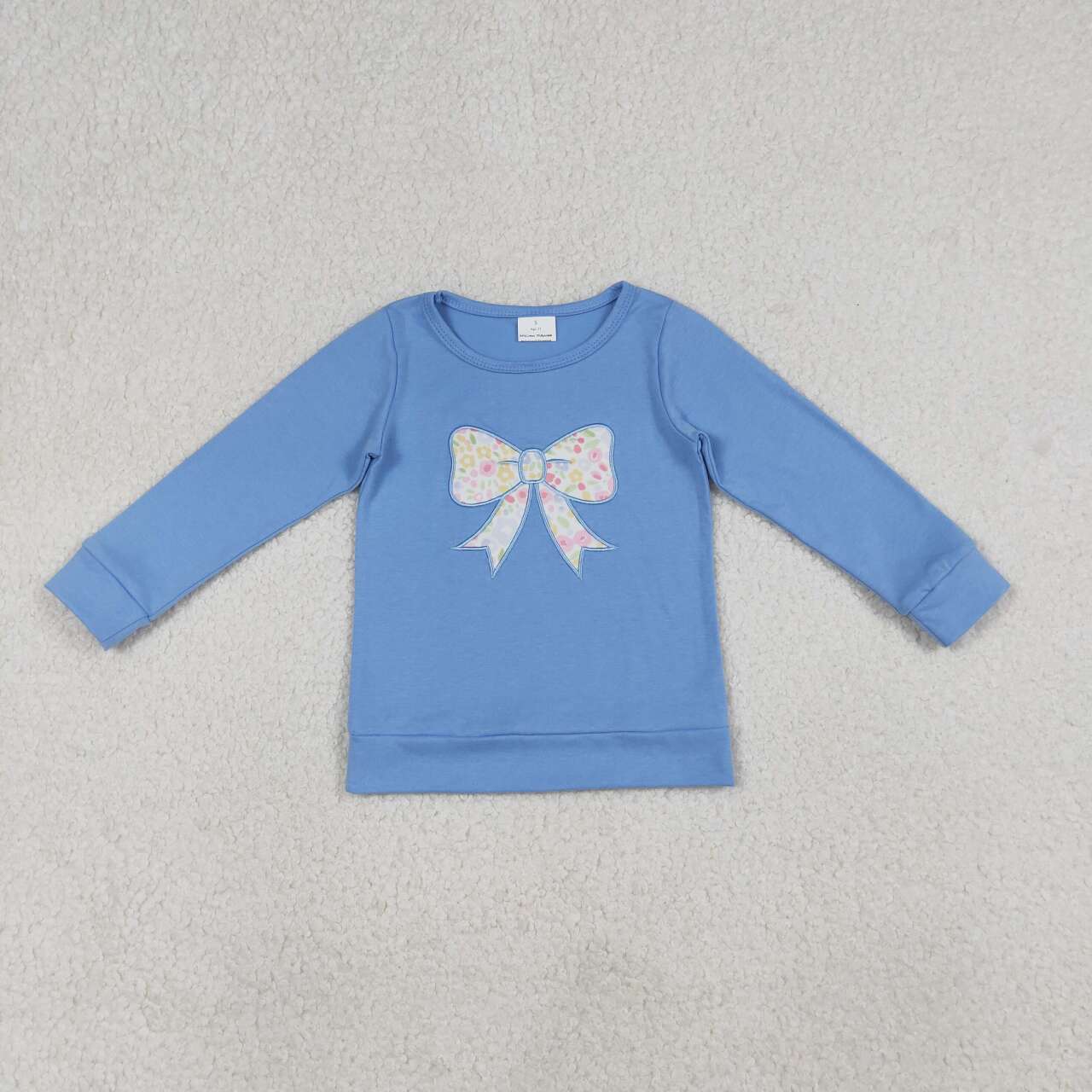 Blue embroidered bow Long Sleeve Top GT1538