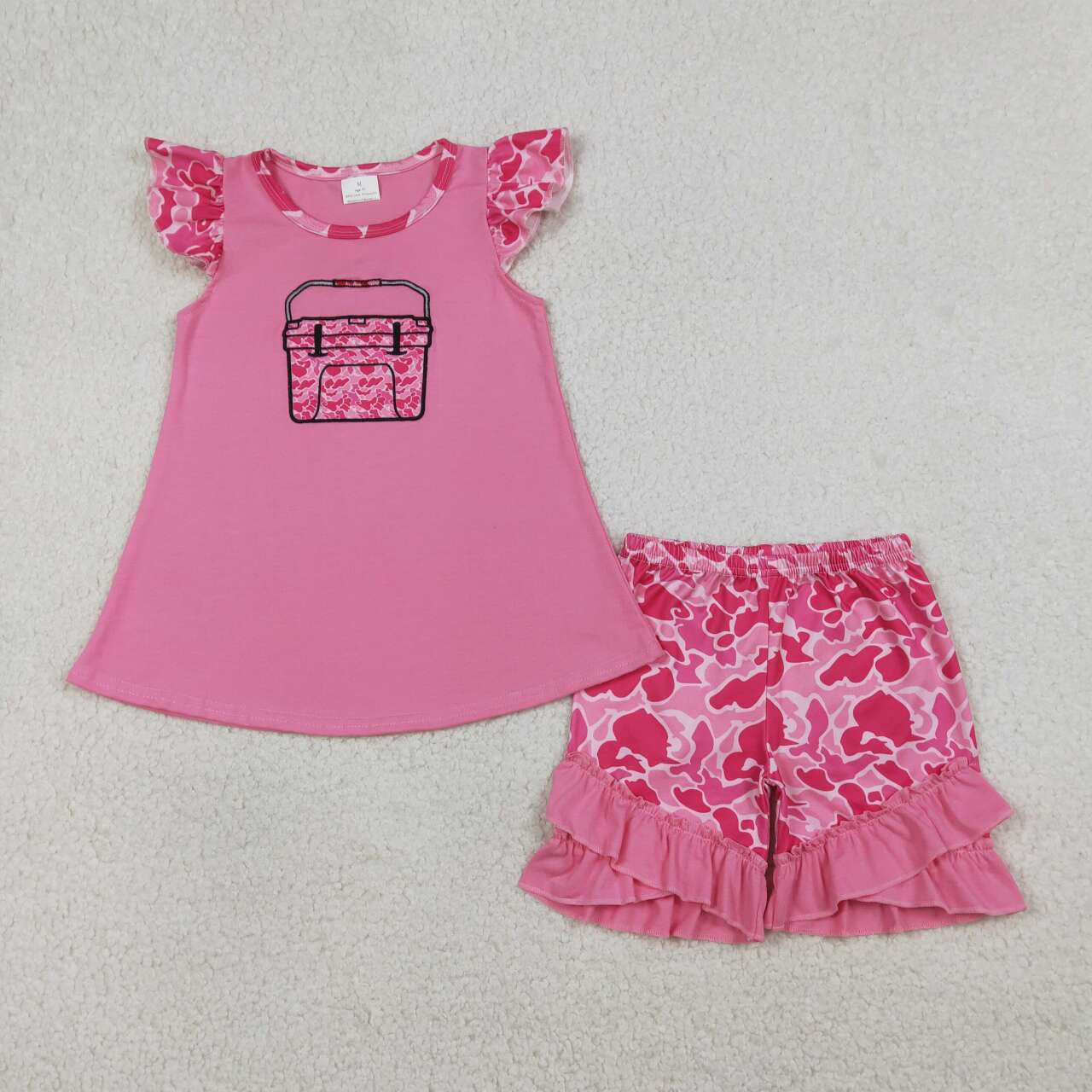 Summer Hot Pink Camo embroidered Girls Set GSSO3002