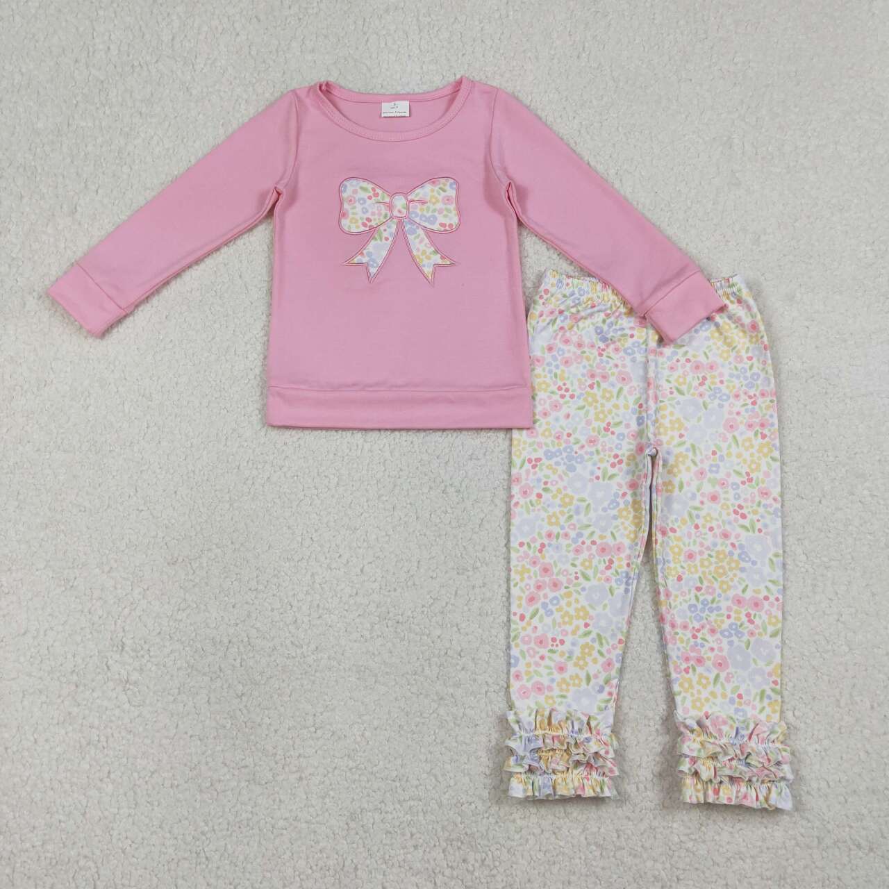 Pink embroidered bow Long sleeve Girls Set