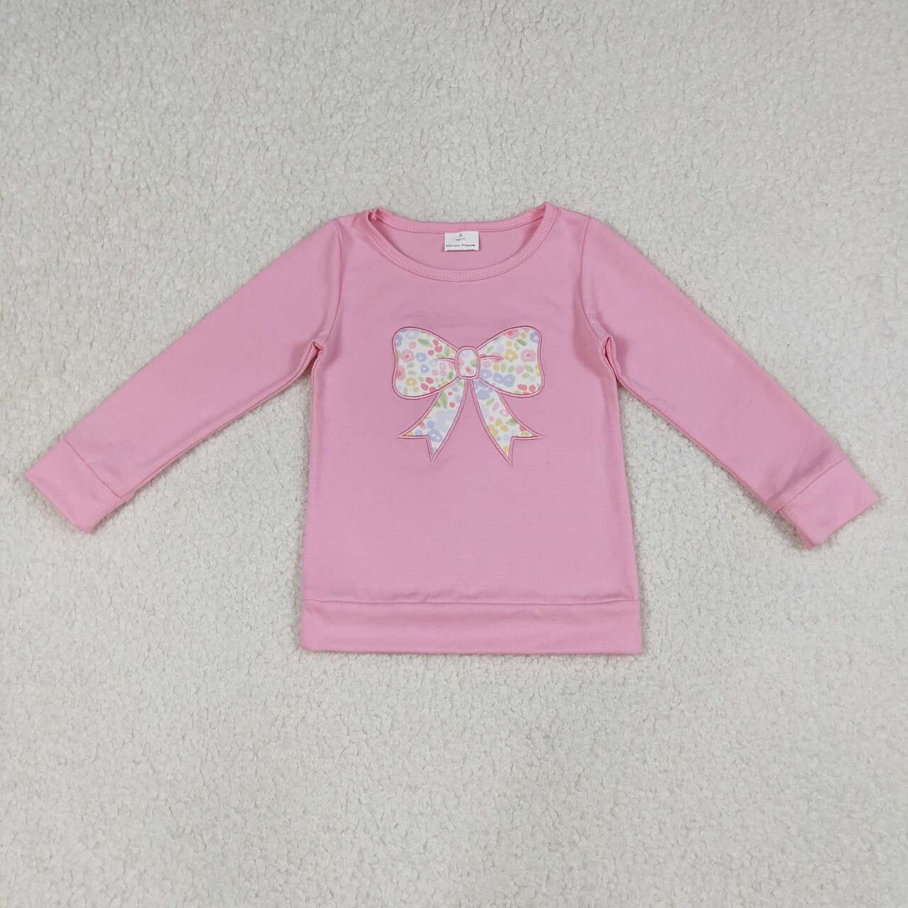 Pink embroidered bow Long Sleeve Top GLP3245