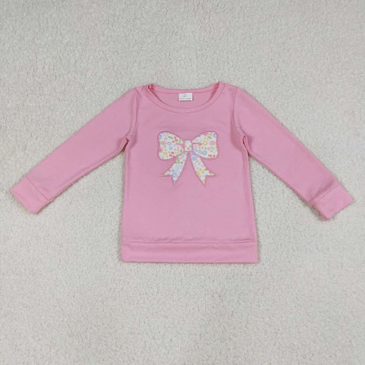 Pink embroidered bow Long Sleeve Top GLP3245