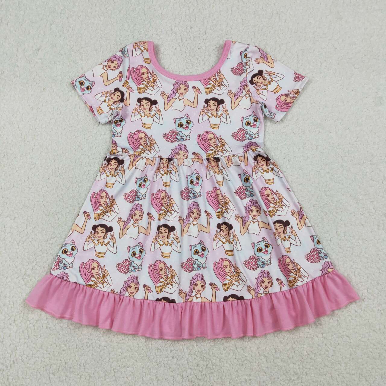 Pink Cartoon Short Sleeve Girls Dress GSD3394