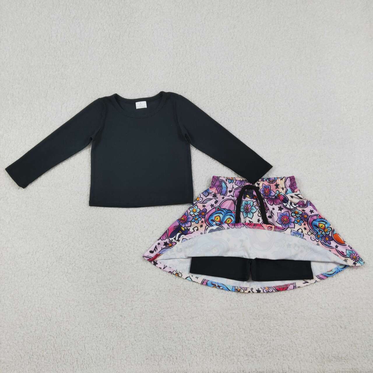 Black Cartoon girls skort set GLD1425
