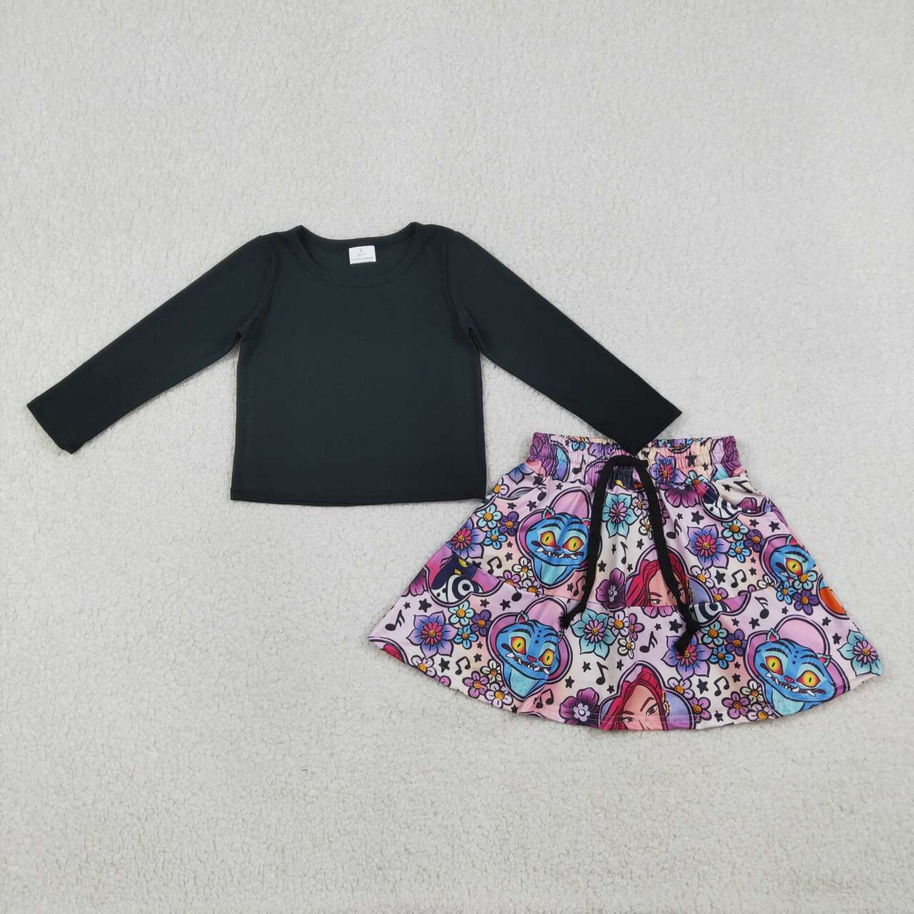 Black Cartoon girls skort set GLD1425