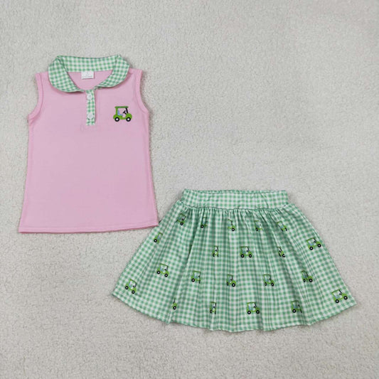 Golf pink embroidery girls skort set GLK0217