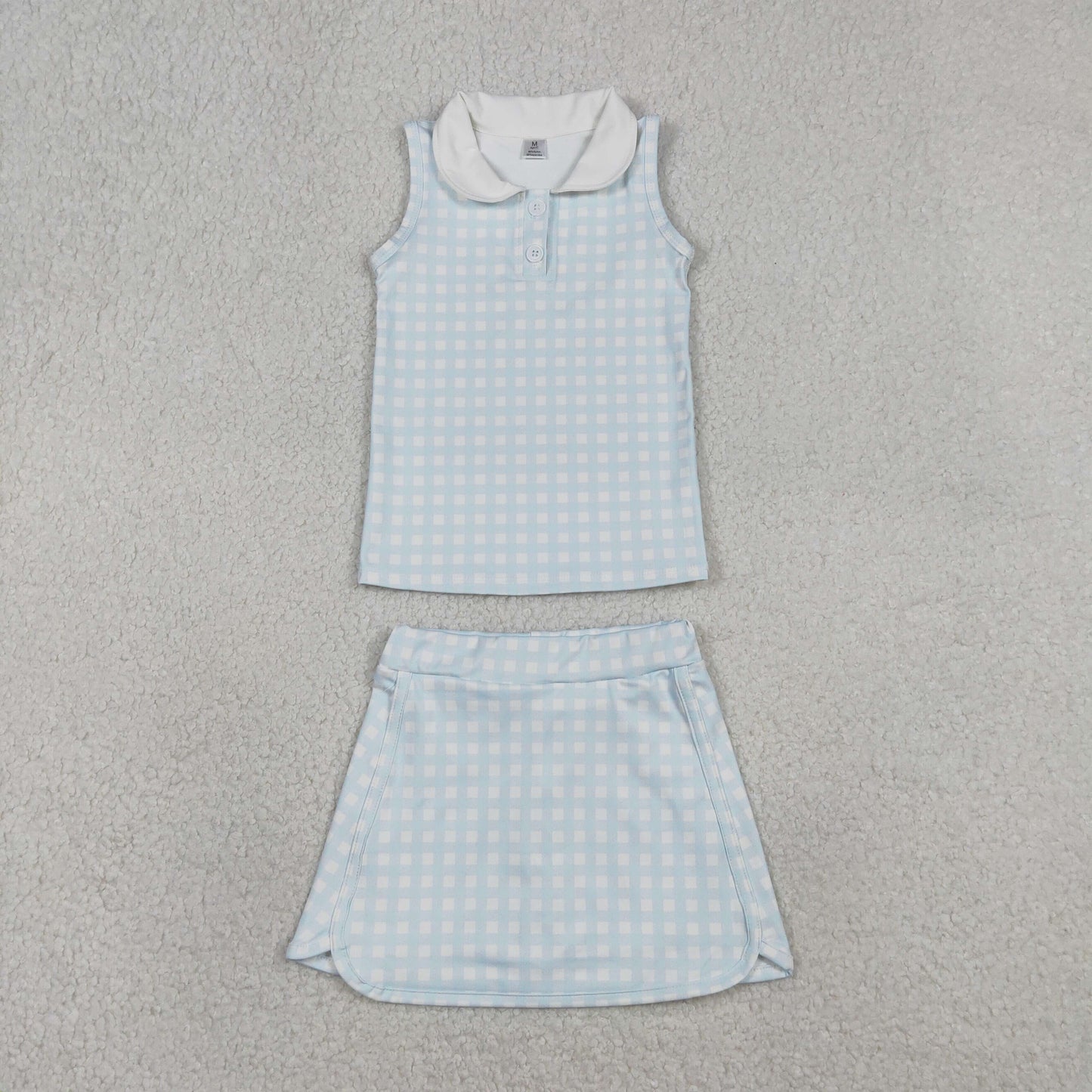 Plaid sleeveless yoga sports Short Girls Set GSD3375