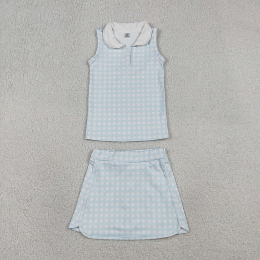Plaid sleeveless yoga sports Short Girls Set GSD3375