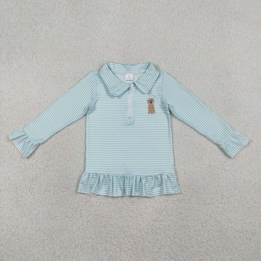 Embroidered Stripe Dog Long Sleeve Pullover GT1543