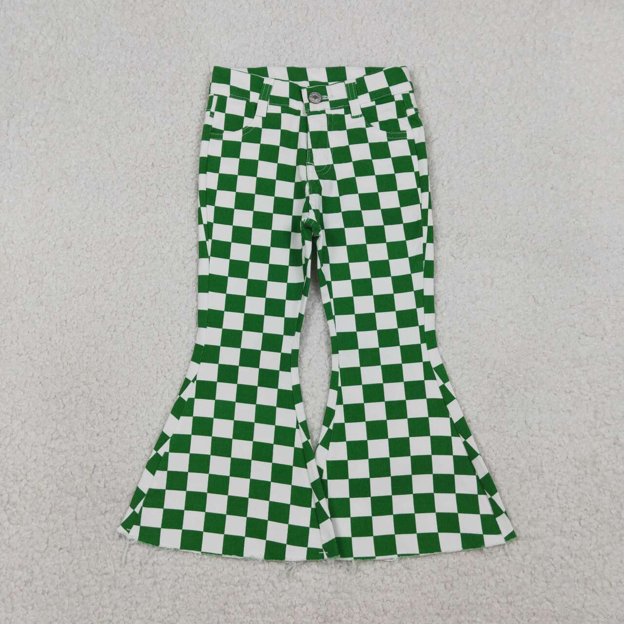 Green Plaid Girls Jeans P0841