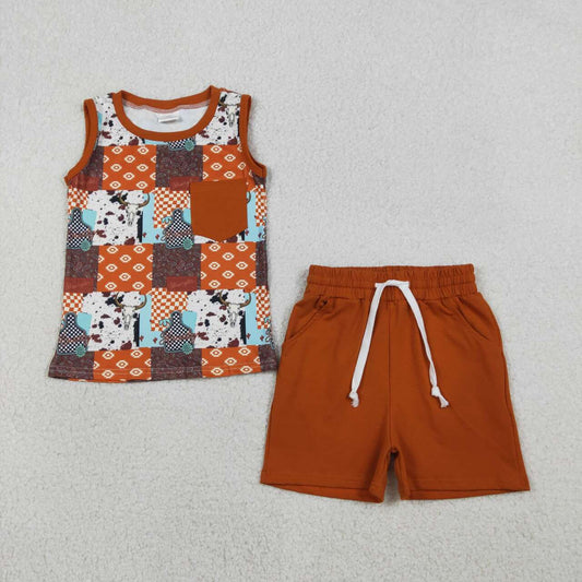 Western Cow Short Sleeve Boy Set  BSSO1773