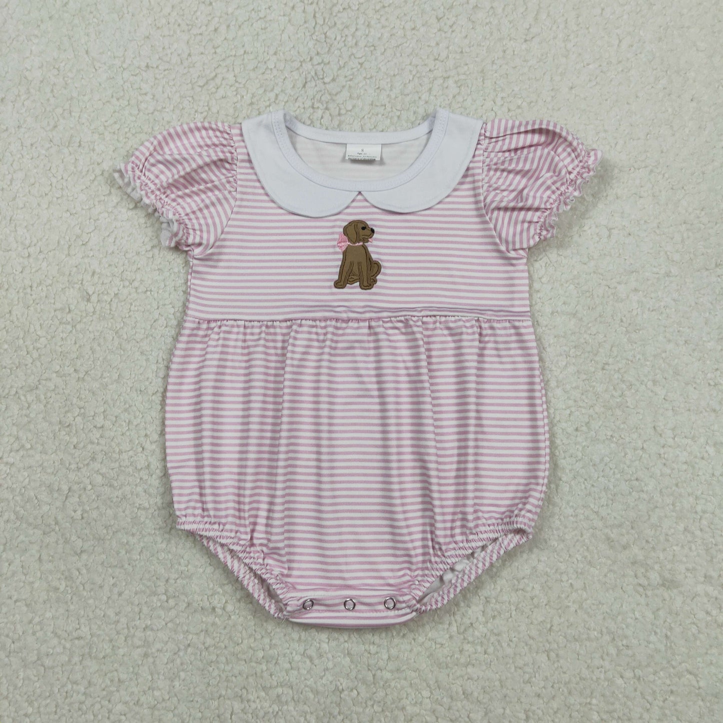 Pink striped embroidered dog Baby Romper SR3476