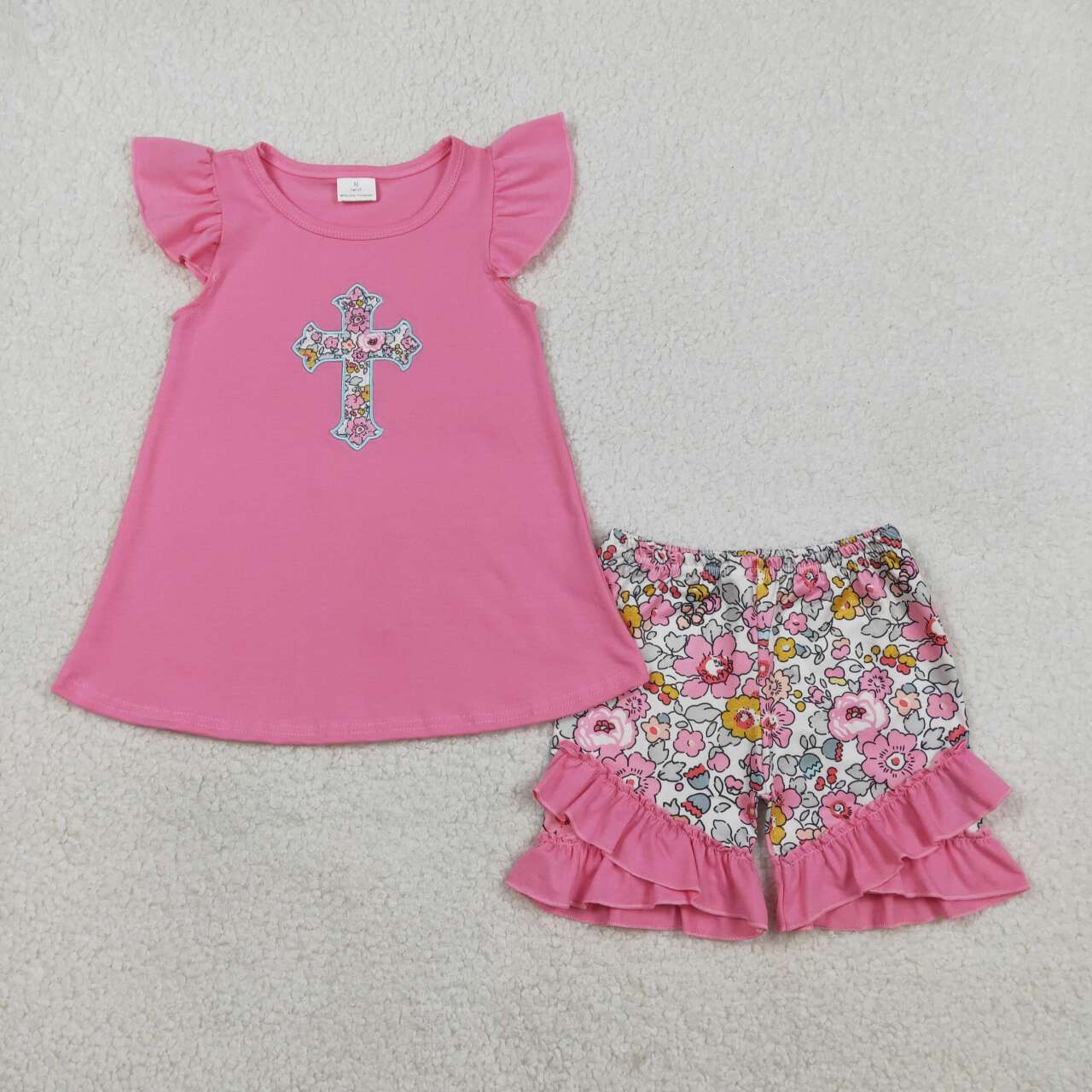 Summer Hot Pink cross embroidered Girls Set GSS03069