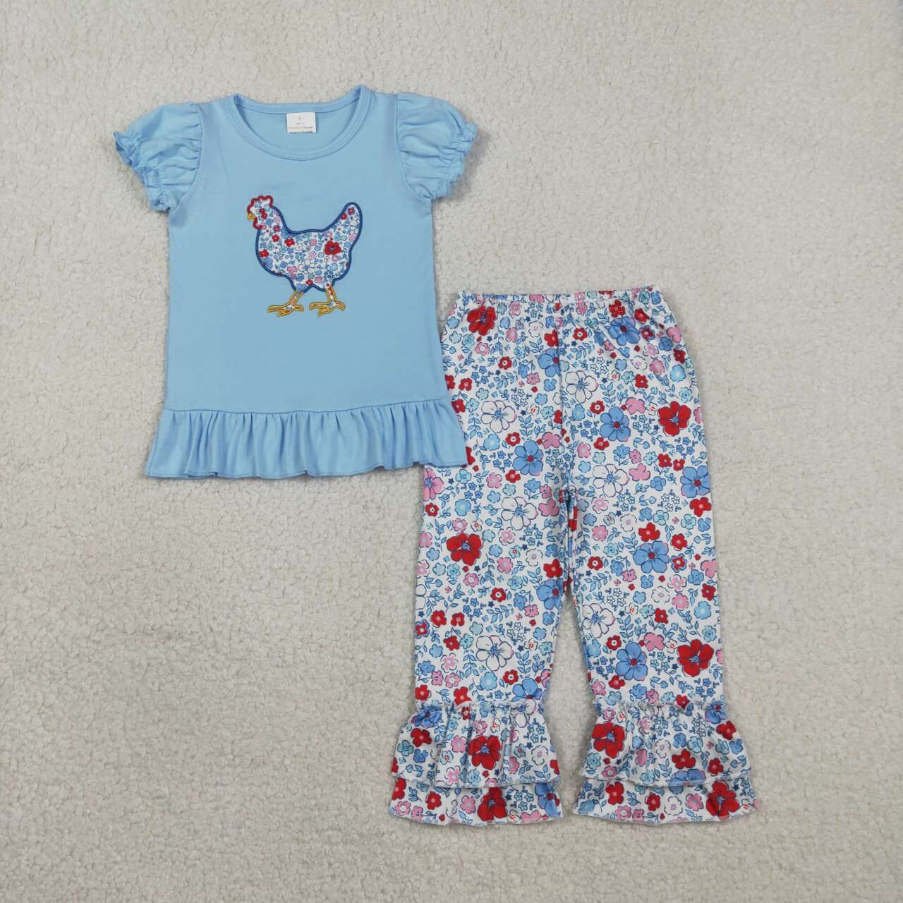 Blue floral embroidered chicken Girls Set GSPO2261