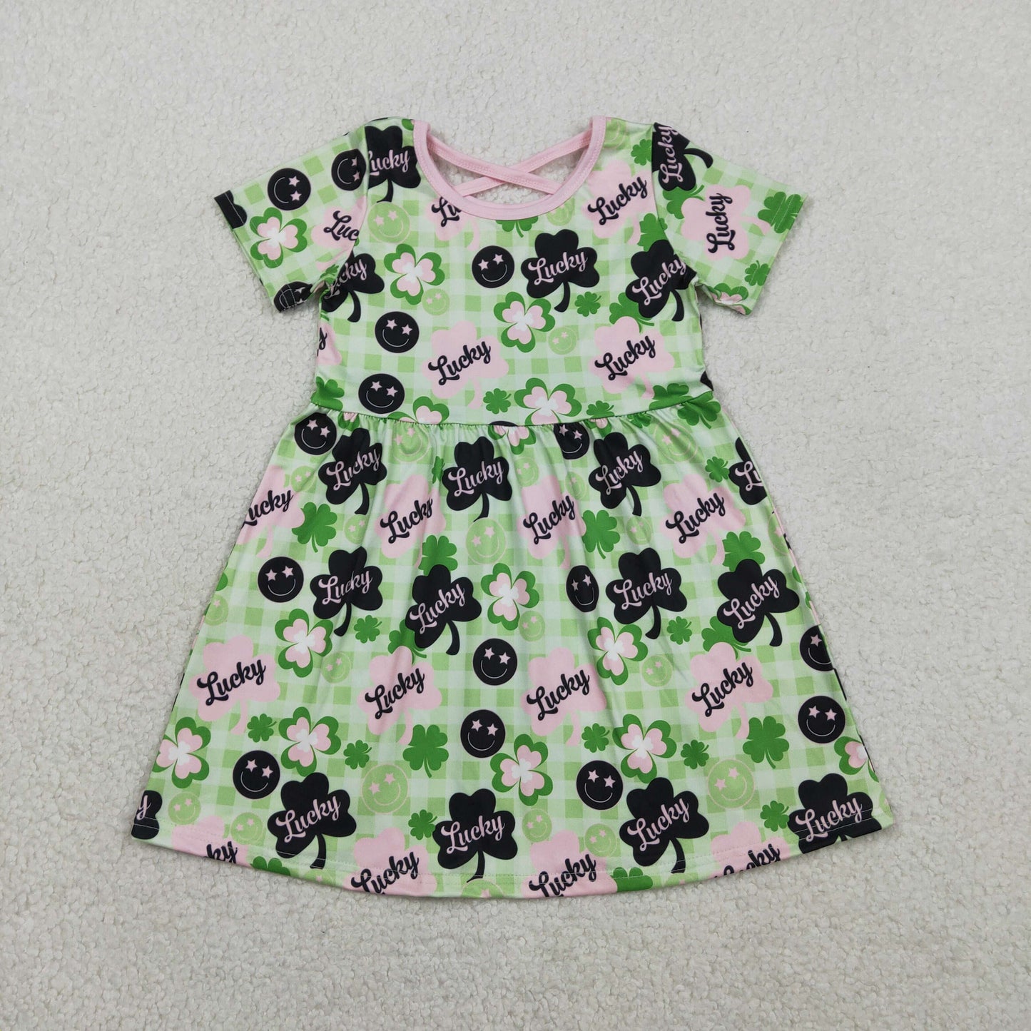 st patrick day Lucky Short Sleeve Girls Dress GSD2840