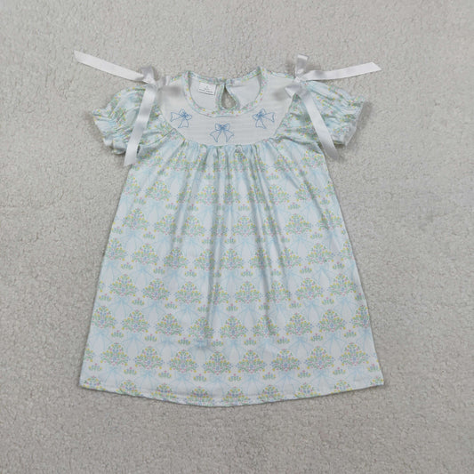 flower Smock bow embroidery Girls dress GSD3046