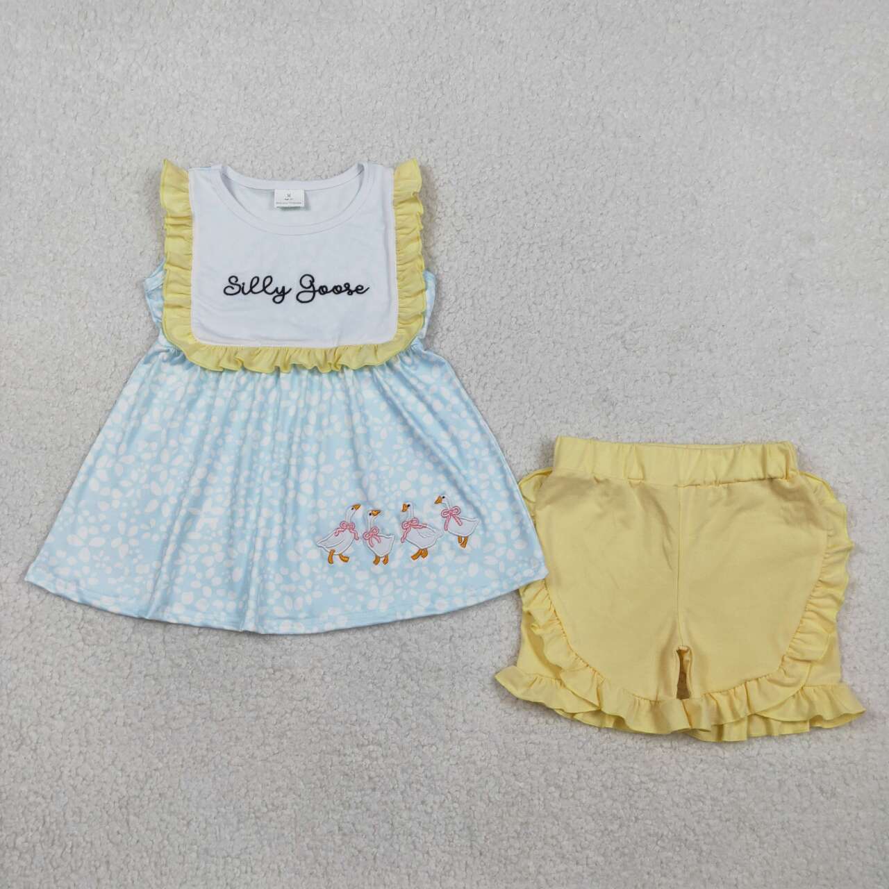 Summer flower Goose embroidered Sleeveless Girls Set GSSO2796