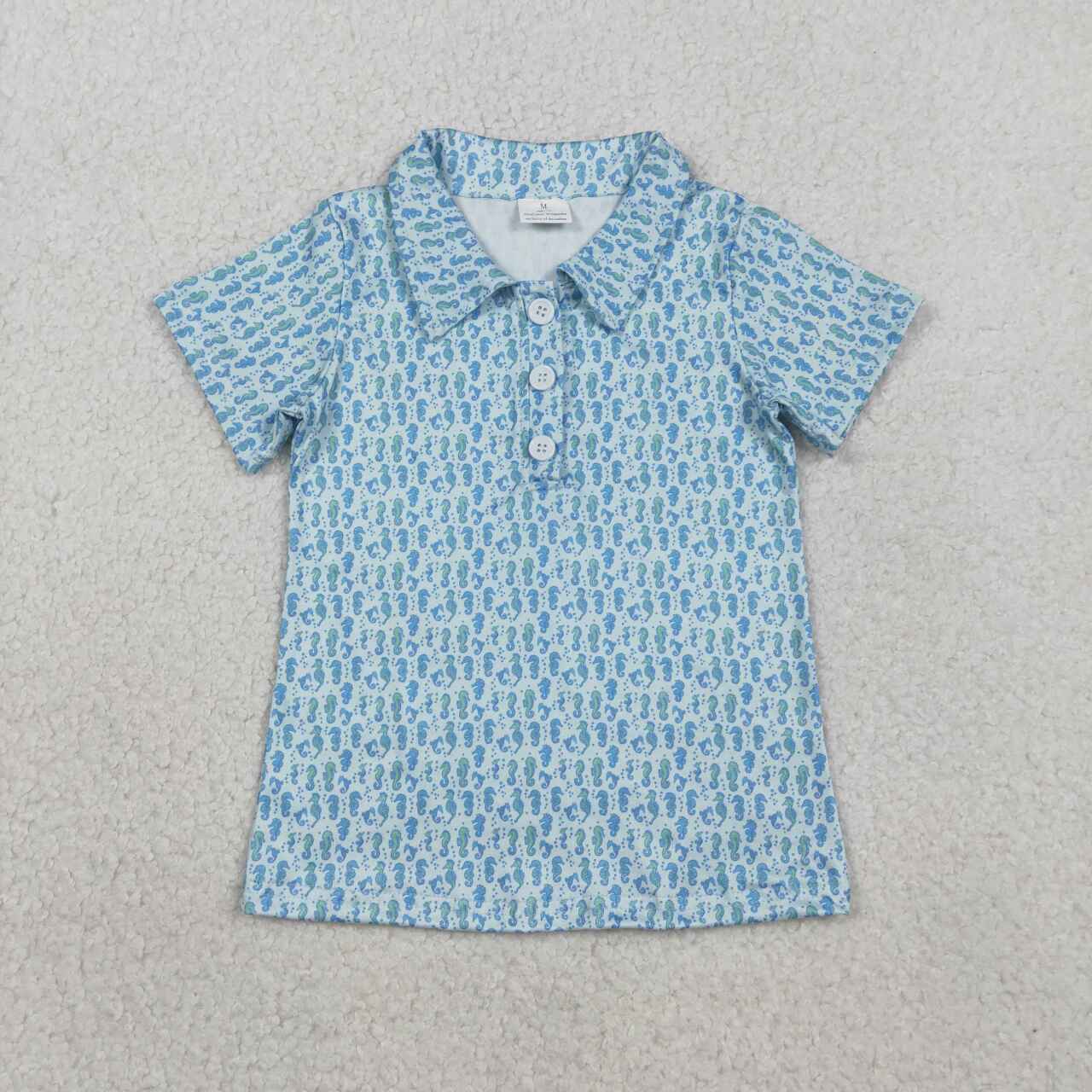 Blue Seahorse with Button short sleeve Shirt BT1113
