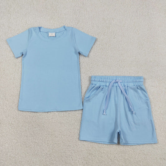 solid Blue Short Sleeve Girls Set BSSO1887
