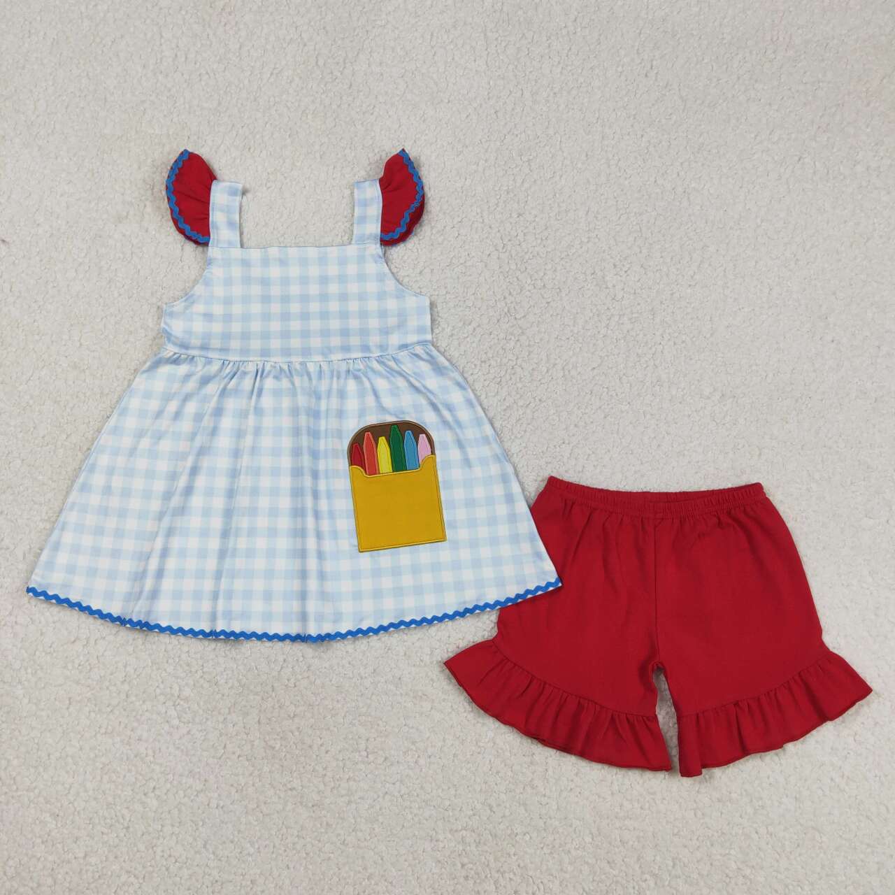 Back To School pencil embroidery Summer Girls Set GSSO3101
