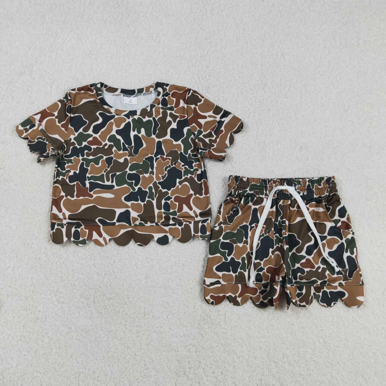 Camo leopard Scalloped Short Sleeve Girls Set GSSO3228