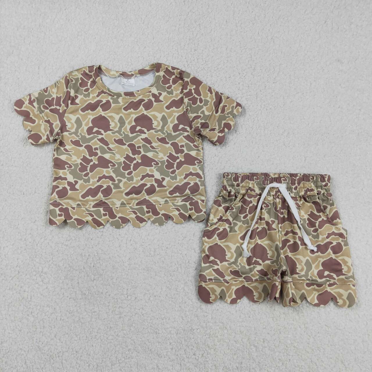 Camo Scalloped Short Sleeve Girls Set GSSO3224
