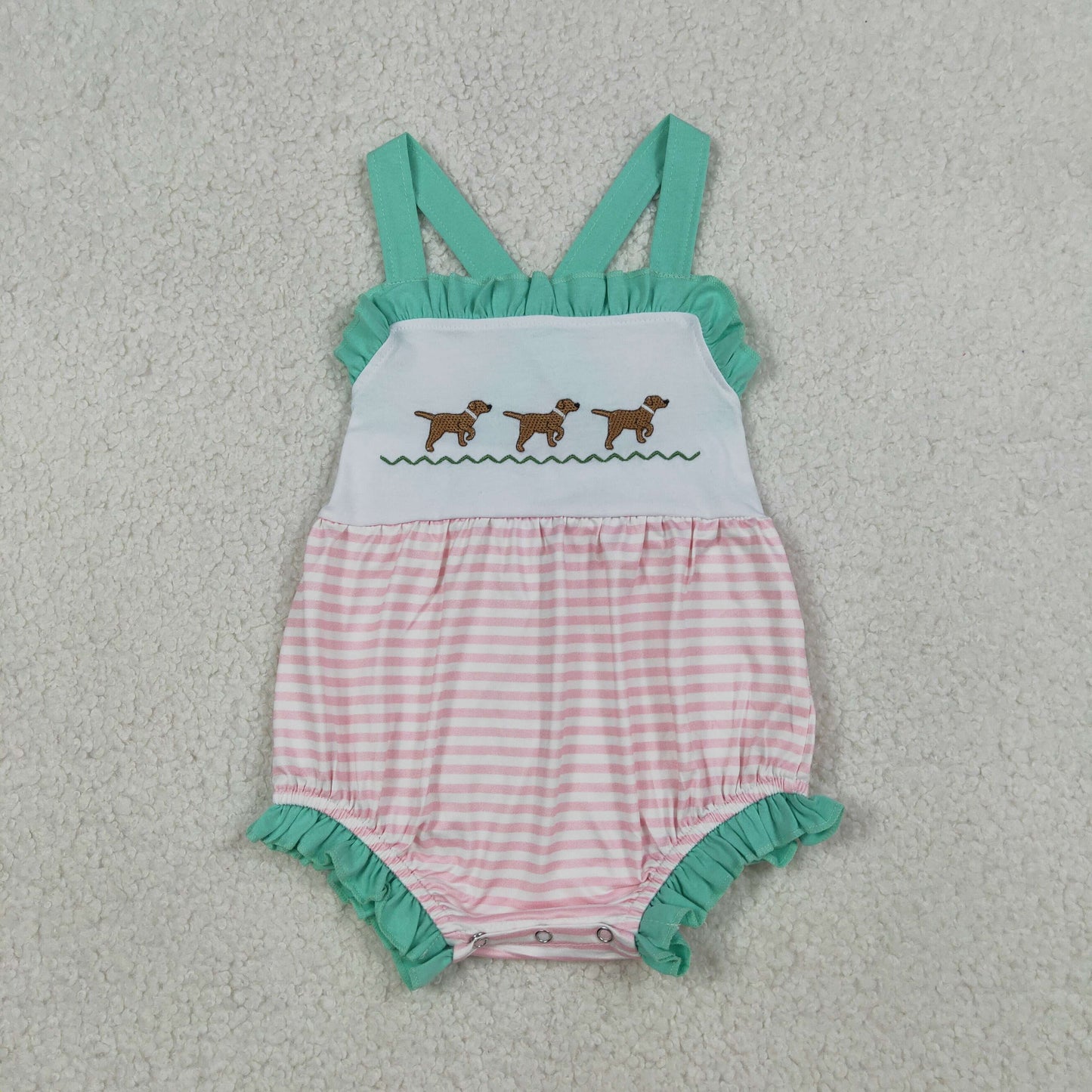 Embroidery Dog green flower lace Baby Romper SR3558
