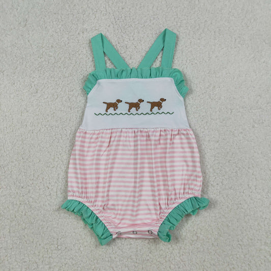 Embroidery Dog green flower lace Baby Romper SR3558