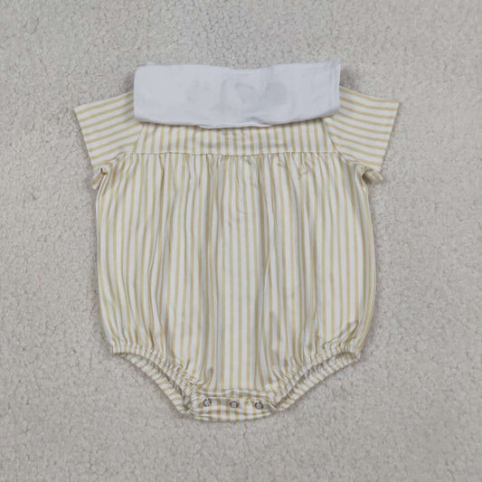 Embroidery cross yellow stripes Short Sleeve Baby Romper SR3802
