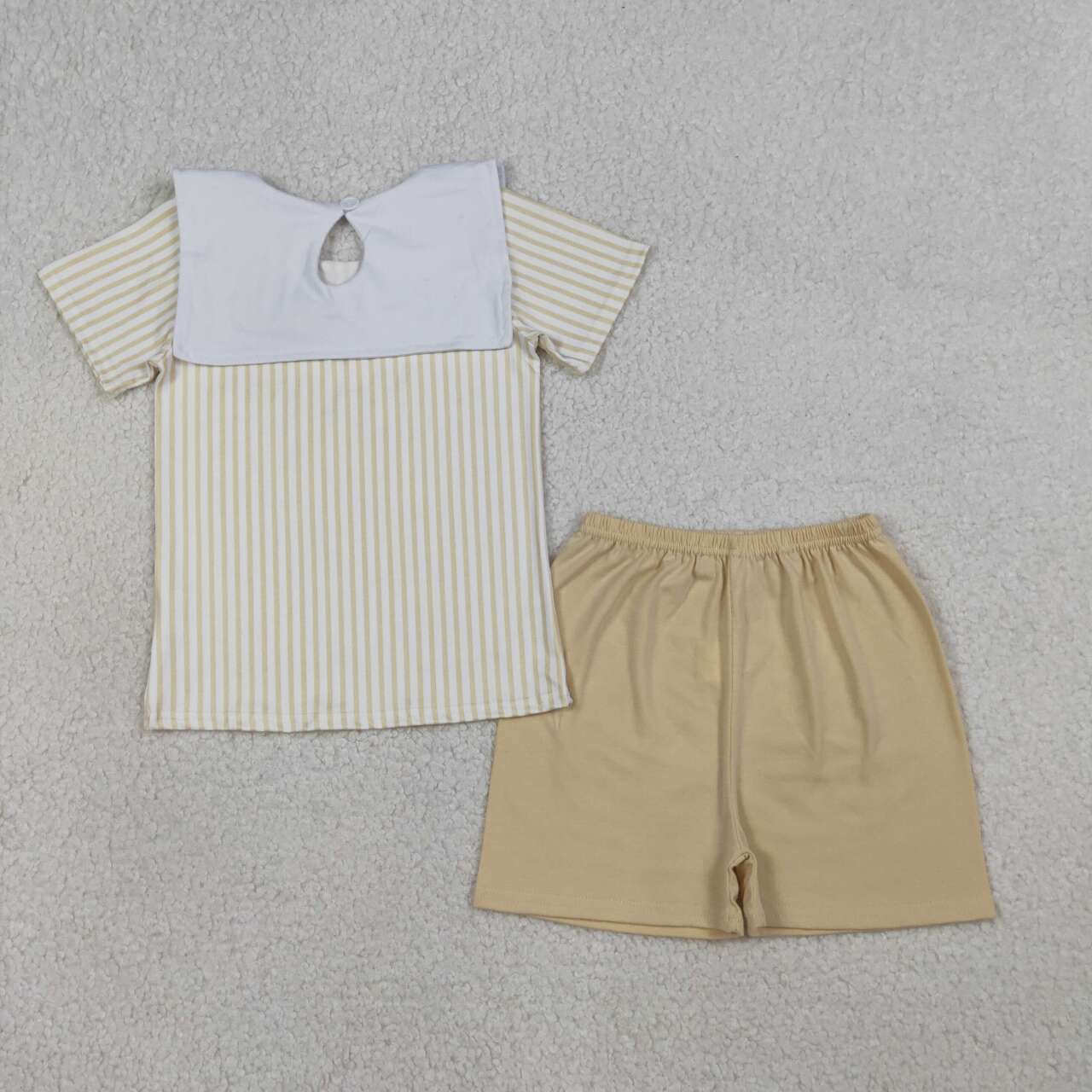 Embroidered sheep cross khaki stripes Short Sleeve Boy Set BSSO1777