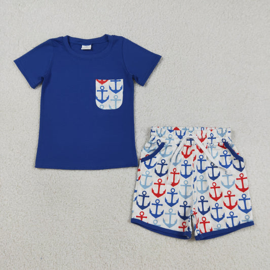 Anchor with pocket Navy Blue Short Sleeve Boy Set BSSO1874